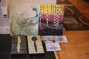 lot 96 image: TOTAL OF 7 ASSORTED CANVAS WALL ART