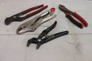 lot 144 image: TOTAL OF 4- ASSORTED BRAND LOCKING PLIERS  SEE PICS