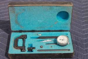 lot 156 image: VINTAGE MG JEWELED DIAL CALIPER SET WITH ATTATCHMENTS AND CARRY CASE