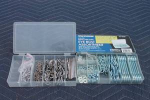 lot 205 image: GENEROUS AMOUNT ASSORTED EYE BOLT ASSORTMENT IN STORAGE CONTAINERS  SEE PICS&nbsp