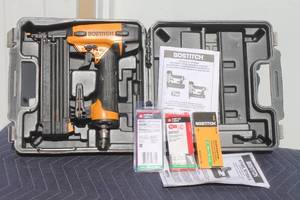lot 38 image: BOSTITCH BT1855 PNEUMATIC BRAD NAILER WITH 3PK BOSTITCHPORTER 18 GAUGE BRAD NAILS &amp CARRY CASE&nbsp