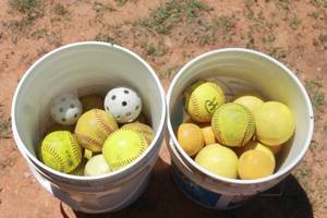 lot 102 image: TOTAL OF 2 BUCKETS OF ASSORTED BALLS  BUCKETS INCLUDED SEE PICS&nbsp