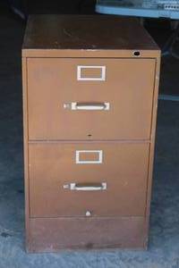 lot 105 image: VINTAGE BROWN 2-DRAWER STEEL FILE CABINET&nbsp