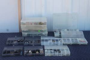 lot 141 image: TOTAL OF 13 STORAGE CONTAINERS WITH GENEROUS AMOUNT OF ASSORTED CONTENTS  SEE PICS&nbsp