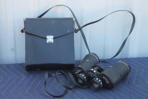 lot 144 image: SEARS 2530 FULLY AMBER COATED 10 X 50MM EXTRA WIDE ANGLE BINOCULARS CI-05441 WITH LEATHER CARRY CASE&nbsp
