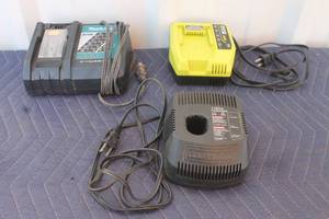 lot 231 image: TOTAL OF 3 HAND TOOL BATTERY CHARGERS - MAKITA, RYOBI,CRAFTSMAN&nbsp