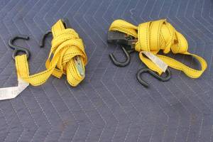 lot 238 image: TOTAL OF 2- YELLOW RATCHET TIE -DOWN STRAPS&nbsp