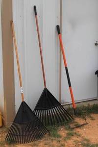 lot 301 image: TOTAL OF 3 ASSORTED BRAND YARD RAKES  SEE PICS&nbsp