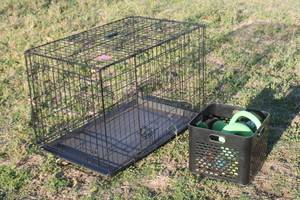 lot 96 image: FOLDAWAY DOG CRATE 36L  X 22 X 25H WITH LOT OF ASSORTED DOG TOYS  SEE PICS