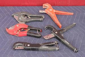 lot 248 image: TOTAL OF 5 ASSORTED BRAND PVCTUBE PIPE CRIMP CUTTERS  SEE PICS