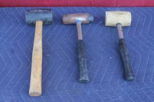 lot 266 image: TOTAL OF 3 ASSORTED  MALLET HAMMERS  SEE PICS