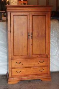 lot 349 image: PROGRESSIVE FURNITURE HECHO EN MEXICO SOLID WOOD 2-DRAWER ARMOIRE 1202-17 , 44 X 22X 72H