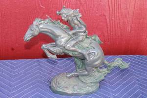 lot 390 image: CHEYENNE WARRIOR ON A GALLOPING HORSE SCULPTURE , 10