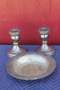 lot 414 image: TOTAL OF 2 - SILVERCRAFT SILVER TAPER CANDLE HOLDERS 6 12  & INTERNATIONAL SILVER CO.  SILVER 11 BOWL
