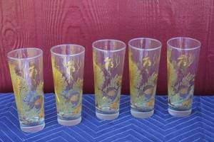 lot 416 image: TOTAL OF 5 BARLETT COLLINS MID CENTURY UNDER THE SEA GOLD DRINKING GLASSES