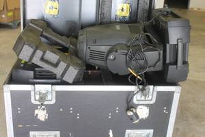 lot 208 image: 2 MARTIN 500 MOVING SPOTLIGHTS IN ROADIE CASE ON CASTERS&nbsp