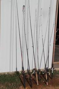 lot 166 image: TOTAL OF 7 ASSORTED BRAND FISHING RODS WITH REELS  SEE PICS