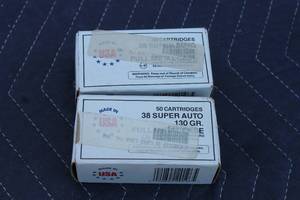 lot 74 image: TOTAL OF 2 BOXES OF USA  38 SUPER AUTO 130 GR. FULL METAL CASE 50 CARTRIGES AMMUNITION ,Q4205  SEE PICS