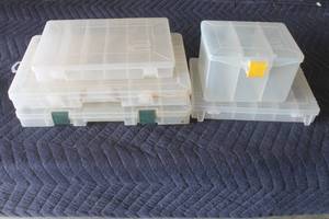 lot 155 image: TOTAL OF 5 ASSORTED BRAND AND SIZE TACKLE STORAGES  SEE PICS