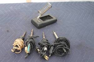 lot 80 image: TOTAL OF 4 ASSORTED BRAND SOLDERING IRONS WITH ARCHER SOLDERING IRON STAND  SEE PICS&nbsp