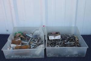 lot 145 image: GENEROUS AMOUNT OF ASSORTED SIZE SCREWS &amp BOLTS , STORAGE TOTES INCLUDED  SEE PICS&nbsp