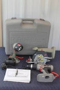 lot 189 image: TOTAL OF 3 PC CRAFTSMAN 75TH ANNIVERSARY CORDLESS WORKLIGHT,DRILL,SAW,CHARGER AND CARRY CASE  SEE PICS&nbsp