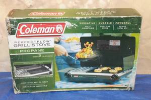 lot 162 image: COLEMAN PERFECT GRILL STOVE PROPANE WITH 2- BURNERS , IN ORIGINAL BOX&nbsp