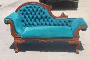 lot 229 image: VICTORIA ERA VELVET CARVED WOOD CHAISE , 62L X 32H&nbsp