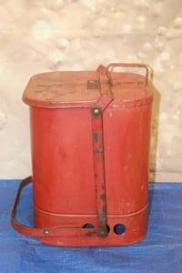 lot 256 image: VINTAGE UNDERWRITERS LABORATORIES INC RED METAL&nbsp WASTE CAN No. A561516 ( 15H )&nbsp
