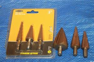 lot 269 image: TOTAL OF 5 HIGH SPEED STEEL TITANIUM NITRIDE STEP DRILL BITS  SEE PICS&nbsp