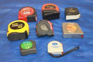lot 303 image: TOTAL OF 8 ASSORTED BRAND TAPE MEASURES  SEE PICS&nbsp