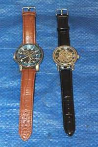 lot 73 image: FMDAL856 MENS BLUE FACE STAINLESS STEEL JAPAN MOVEMENT LEATHER BAND WATCH&nbsp IF281 &amp&nbsp &nbspSKELETON BLACK LEATHER BAND WATCH&nbsp