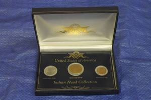 lot 76 image: UNITED STATES OF AMERICA INDIAN HEAD COLLECTION CERTIFIED 048 ,&nbsp 2004 NICKEL , 1990 DOLLAR ,&nbsp 1967 CENT&nbsp IN CASE  SEE PICS&nbsp