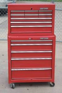 lot 150 image: CRAFTSMAN 15 DRAWER&nbsp 2 PIECE TOOL CHEST WITH LOCKING CASTERS