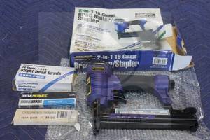 lot 118 image: CENTRAL PNEUMATIC 2-1 18 GAUGE BRAD NAILER  STAPLER 97525  40115 WITH 3-BOXES OF BRADS IN ORIGINAL BOX&nbsp