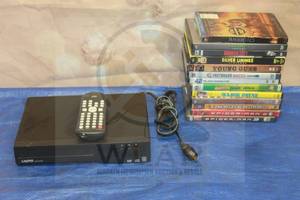 lot 73 image: SANYO DVD PLAYER FWDP105A WITH REMOTE AND 13 ASSORTED DVDS&nbsp