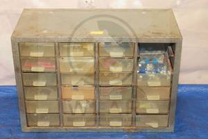 lot 95 image: NIFTY BY AKRO-MILS INC METAL KNICKNACK CABINET WITH CONTENTS ,PM-24&nbsp