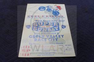 lot 242 image: VINTAGE POSTER ADVERTISING  SUPER SUNDAY  DRAG RACING EVENT FEATURING  WORLD RECORD RUNS BY EVEL KNIEVEL&nbsp AT BILL HIELSCHERS GREEN VALLEY RACE CITY POSTER , 27 X 17&nbsp