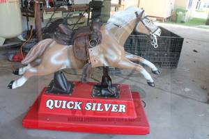 lot 250 image: QUICK SILVER COIN OPERATED KIDDIE RIDE MECHANICAL HORSE SEE VIDEO ATTACHED