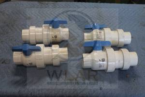 lot 198 image: TOTAL OF 4 SPEARS&nbsp MANUFACTURING&nbsp &nbspAECEAH1&nbsp 1- 1 12&nbsp 150 PSI IPS PVC&nbsp SWING CHECK COUPLING BALL VALVES ,9L&nbsp