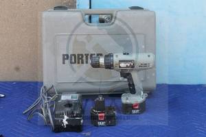 lot 101 image: PORTER - CABLE PROFESSIONAL POWER TOOL CORDLESS DRIVER DRILL&nbsp 8620 WITH 2- BATTERIES&nbsp AND CHARGING STAND 8621&nbsp WITH PORTER- CABLE STORAGE CASE&nbsp&nbsp