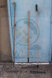 lot 109 image: TOTAL OF 3&nbsp WOOD HANDLE GARDEN RAKES&nbsp