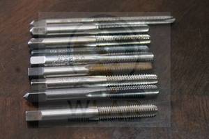 lot 75 image: TOTAL OF 9 ASSORTED BRANDSIZE 3FLUTE SPIRAL POINTED HAND TAPS  SEE PICS&nbsp