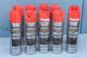 lot 115 image: TOTAL OF 10 NEW RUST-OLEUM PROFESSIONAL INVERTED RED-ORANGE FLURESCENT MARKING PAINT 2558, 15.0&nbsp OZ&nbsp CANS&nbsp