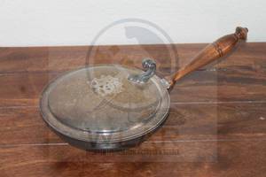 lot 7 image: VINTAGE SILVER ON COPPER BY FINA WOOD HANDLE SILVERPLATE SILENT BUTLER CRUMB CATCHER , 6 34 DIAM&nbsp