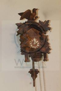 lot 38 image: ANTIQUE A. SCHNEIDER SUHNE&nbsp WOODEN CUCKOO CLOCK MADE IN WEST GERMAN&nbsp A 25-84&nbsp G.M 1884288  1892176,&nbsp &nbsp