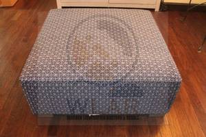 lot 64 image: BLUE &amp WHITE UPHOLSTERED OVERSIZED OFF THE FLOOR OTTOMAN&nbsp