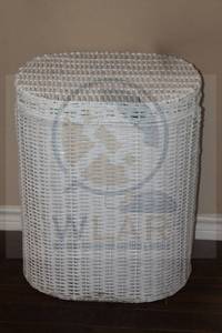 lot 117 image: WHITE&nbsp RATAN WICKER LIDDED LAUNDRY HAMPER, 23H&nbsp