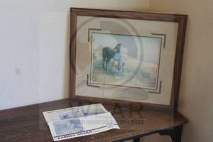 lot 120 image:  DONT FORGET ME WALL ART SIGNED KAREN AMARO NUMBERED 3140 WITH COA IN WOOD FRAME , 15 12W X14H&nbsp