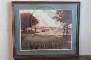 lot 131 image: GOLF COURSE LANDSCAPE WALL ART IN WOOD FRAME SIGNED&nbsp , 26W X 22H&nbsp